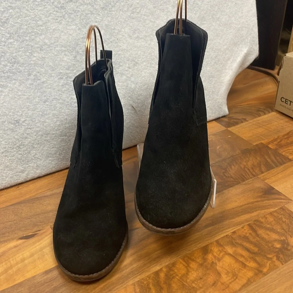 Lucky Brand stacked wedge black suede bootie